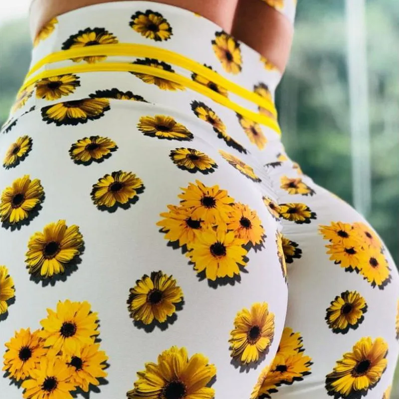 

2019 Yellow daisy 6 colors fitness leggings Women print Push Up Elastic Workout Adventure Time Leggings High Waist Bodybuilding