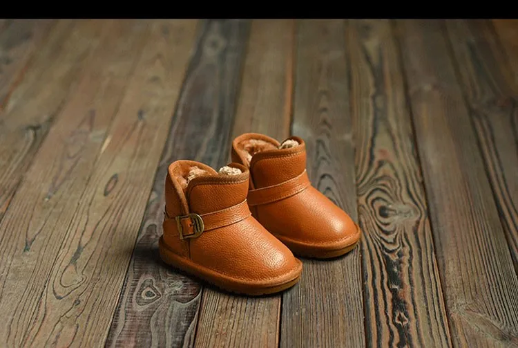 WENDYWU/зимние детские ботинки из натуральной кожи для девочек; Брендовые ботильоны; детская модная теплая обувь; зимние ботинки для маленьких мальчиков; Цвет Красный