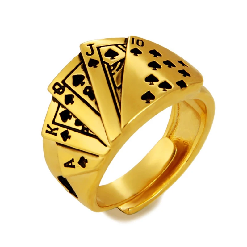 New No Fade 24k Sand Gold Rings for Men Personality Poker Designer Open Rings India Jewelry