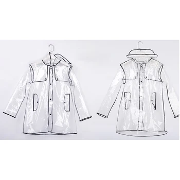 

FASHION WOMEN'S TRANSPARENT EVA RAINCOAT OUTDOOR TRAVEL WATERPROOF RAIN COAT black 100cm