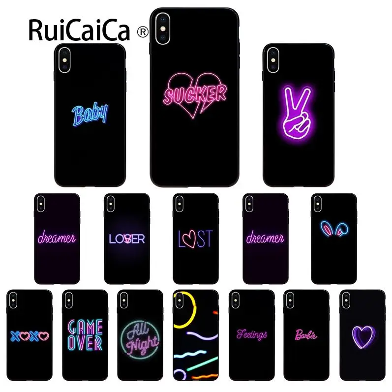 Ruicaica черный фон флуоресцентный узор неоновый силиконовый чехол для телефона Apple