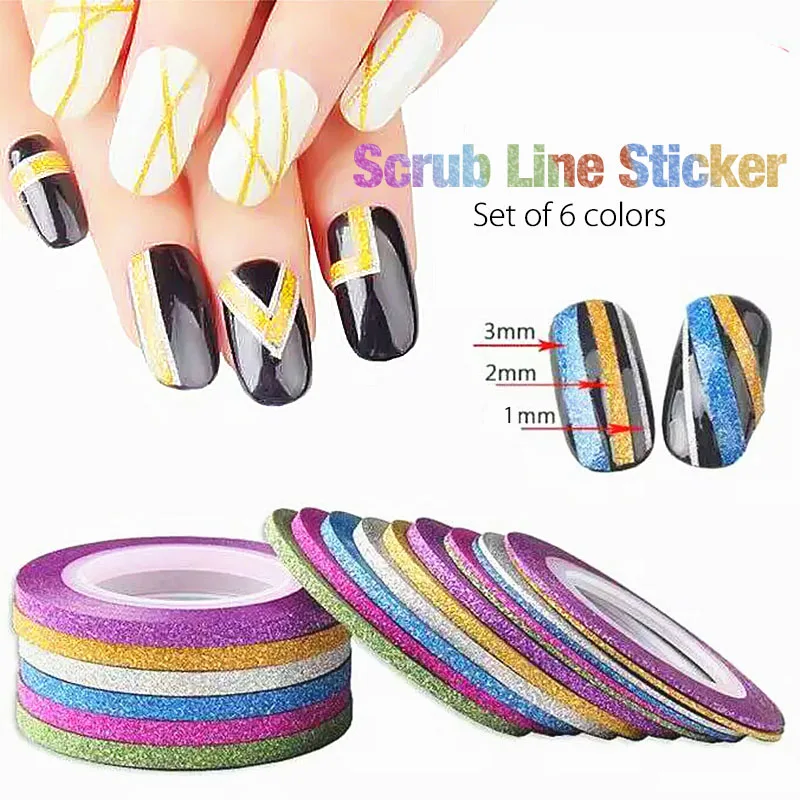 Yinikiz 6Pcs Nail Art Decoration Glitter Matte Nail Tape Line Striping