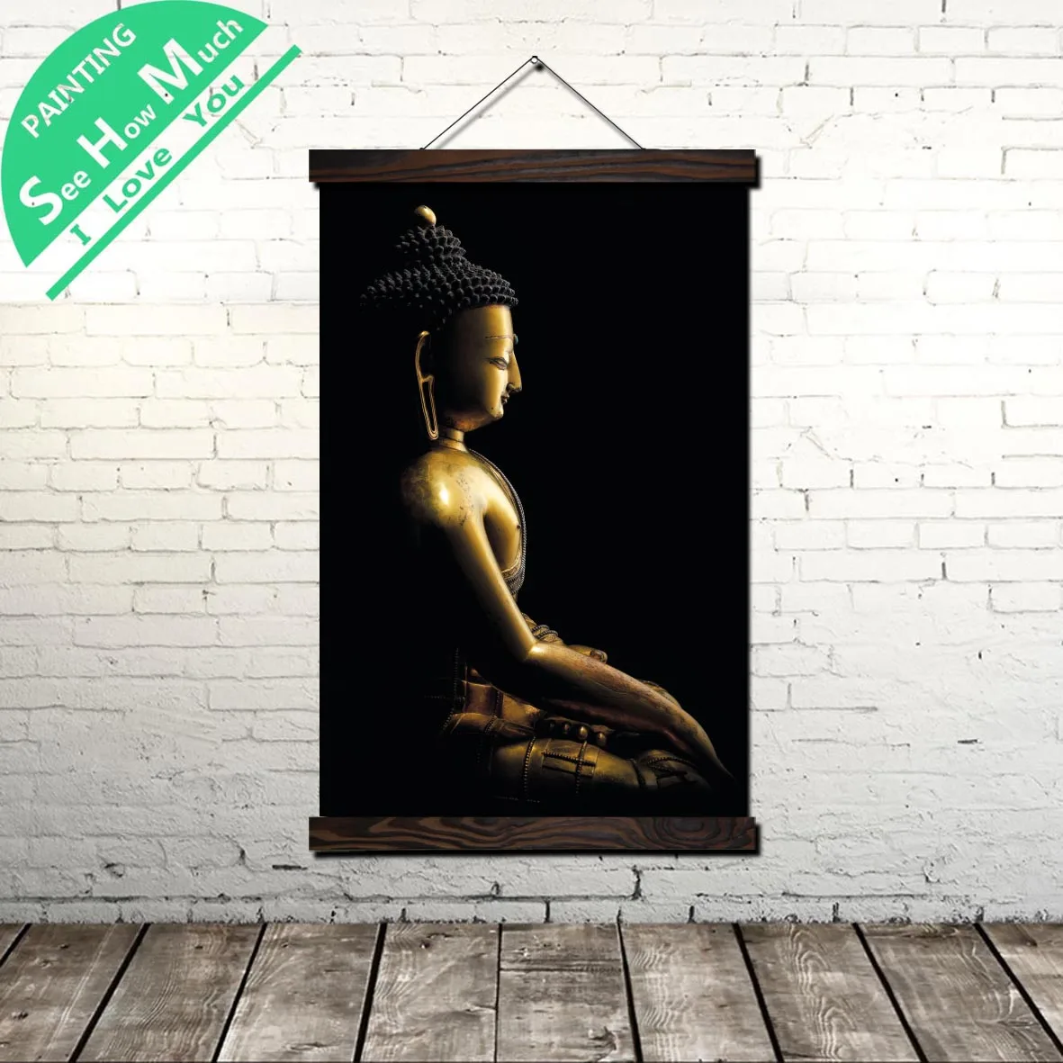 

Bronze and Silver Buddha Scroll Painting Canvas Vintage Poster and Prints Wall Art Pictures Bedroom Farmhouse Decoration
