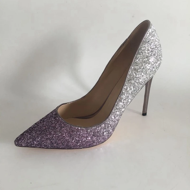 silver glitter pointed heels