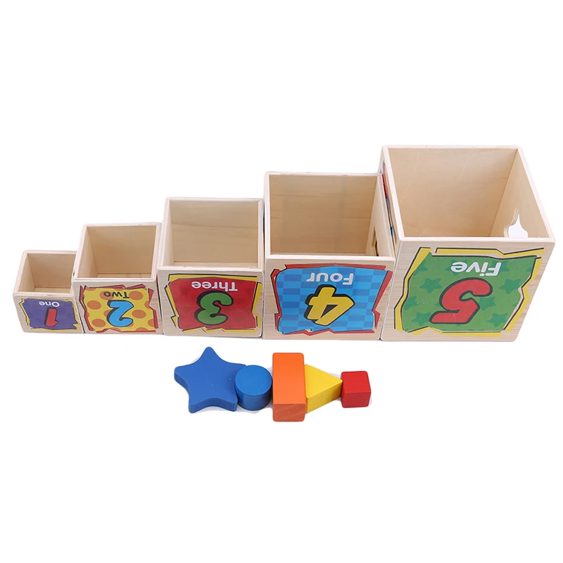 Детские деревянные игрушки 5 набор матрёшек коробок цифровой формы блоков разноцветный творческий геометрический сборка Игрушки для раннего обучения - Цвет: colorful