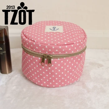 

Fabric Cosmetic Bag Dot Underwear Storage Zipper Makeup Organizer Round Basket Multifunction Travel Toiletry Medicine Bag -FF