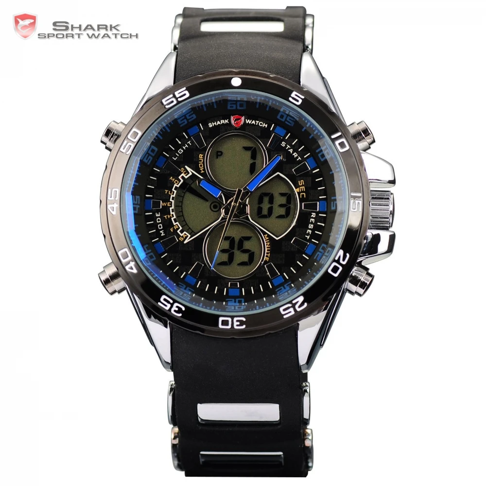New Luxury Brand SHARK Sport Watch Stopwatch LCD Dual Time Chronograph