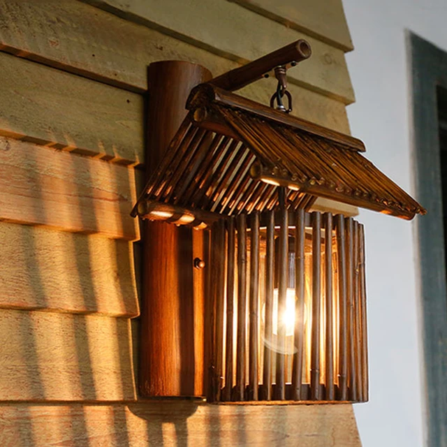 chinese styl bamboo roof wall lamps vintage barn lantern rustic wall