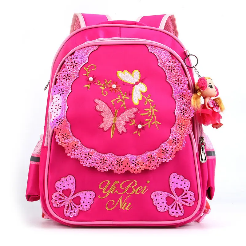 three wheel rose red Детские рюкзаки, милый школьный рюкзак принцессы для девочек, водонепроницаемая детская школьная сумка, 2 шт./компл., детский рюкзак - Цвет: three wheel rose red
