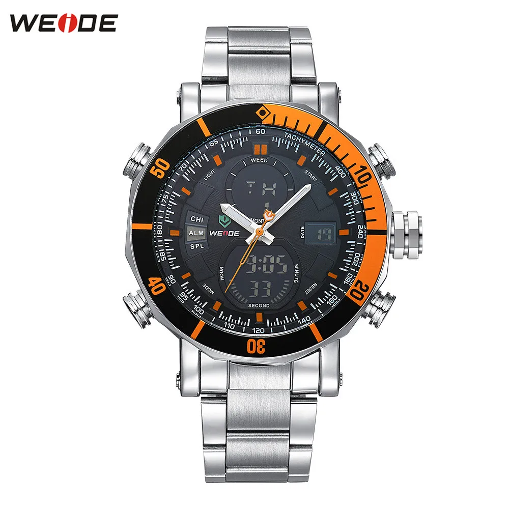 

Original WEIDE 30m Waterproof Sport Watch Men Digital Quartz Watch Orange Full Steel Band Alarm Military Wristwatch Montre Homme