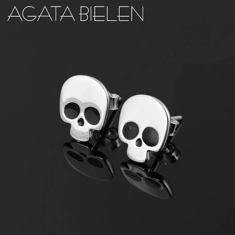 Черные чешские маленькие серьги-гвоздики с черепом для женщин, ювелирное изделие, 925 пробы серебряные серьги, подарок