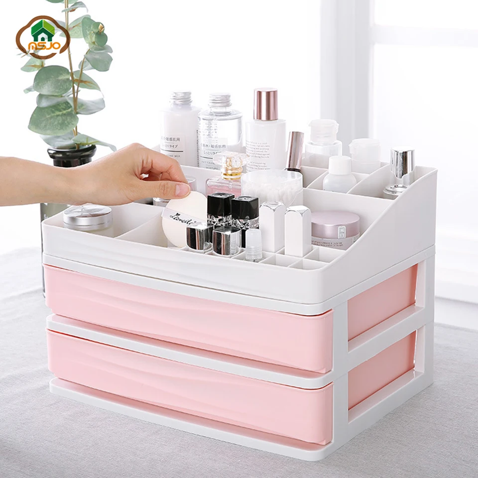  Msjo Makeup Organizer Plastic Cosmetic Drawer Makeup Storage Box Desktop Display Stand Rack Holder 