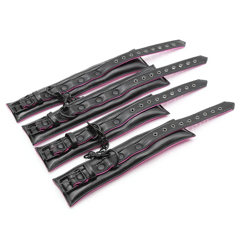  On The Bed Stress Restrain System with Soft Sponge Sex Handcuffs and Wrist Shackles Straps Collar R