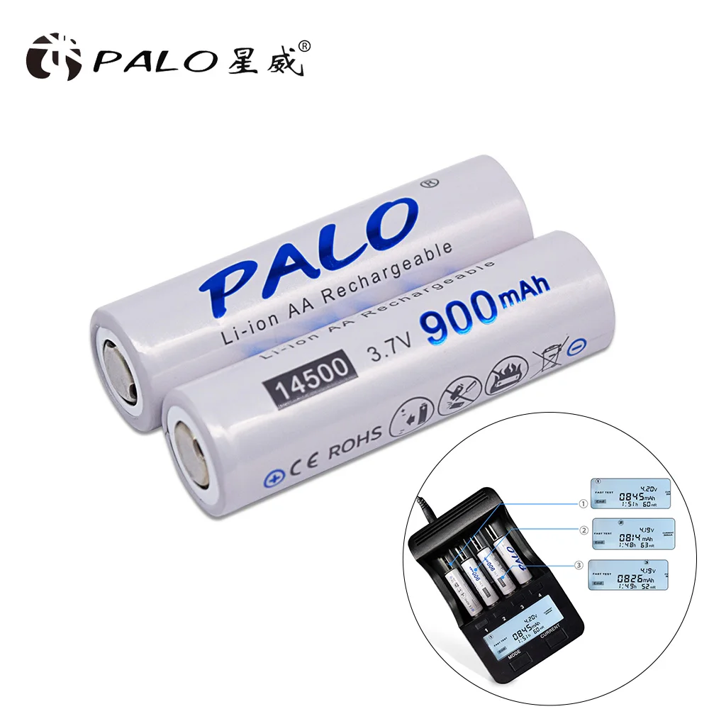 PALO 14500 900mAh 3,7 V литий-ионная аккумуляторная батарея AA литиевая батарея для светодиодных фонарей, налобный фонарь, мышь