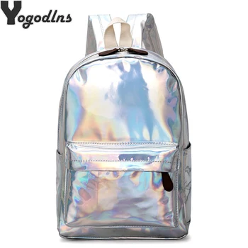 

Women Laser Holographic Backpacks College Style Shiny Leather Backpacks Teen Girls PVC Large Capacity Rucksack Mochilas femenina