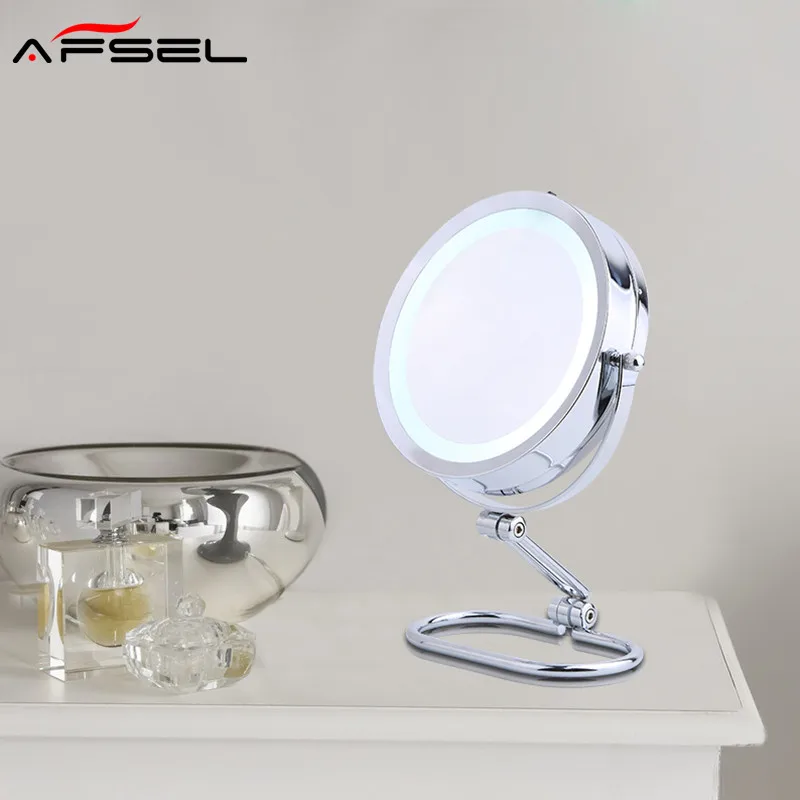 

AFSEL Brand 7 Inch LED Table Mirror Double Sided Makeup Mirror Lighted Cosmetic Mirror 5X/10x Magnification AAA Battery HD