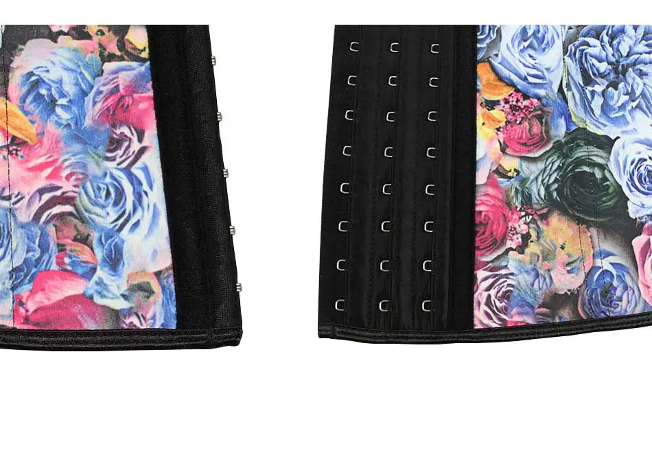 NB1403 01 Atbuty Steel Boned Waist Trainers Rose Printing Waist Corsets Latex Slimmer Hooks Closure Body Control for Postpartum Women (12)