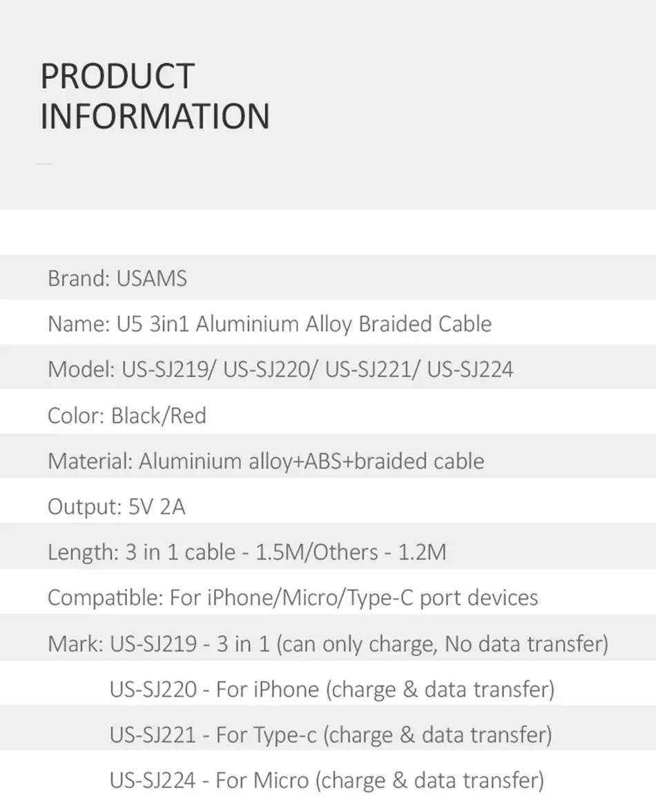 USAMS 3 в 1 USB кабель type C кабель для samsung s9 plus Micro usb кабель для зарядки для iPhone X 8 7 6s Plus 5 5S SE 5c C кабель