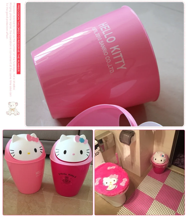  12L Hello Kitty Lovely Bedroom Living Room Household Car Trash Can with Cover Plastic Garbage Bin G - 33038708107