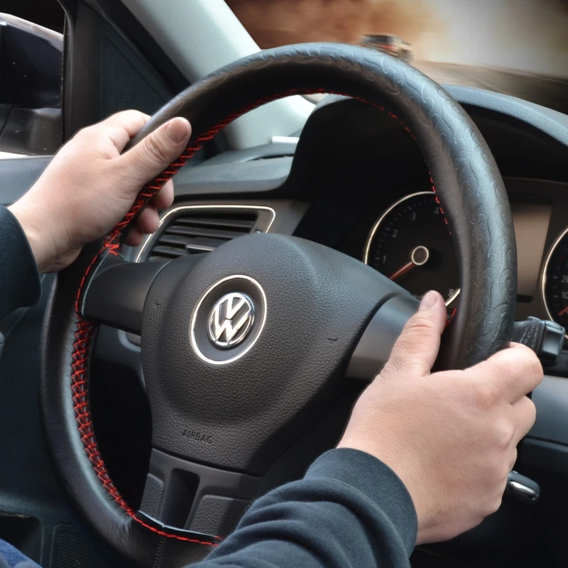 Labellevie Anti-slip Steering Wheel Cover Genuine Leather 37-38cm Black