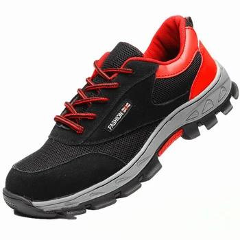 

plus size steel toe cap work safety summer shoes men breathable mesh non-slip anti-puncture security light boots site factory