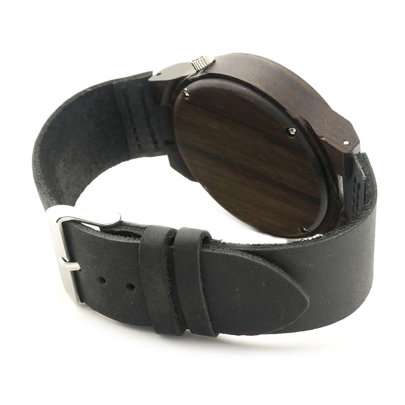 BOBO BIRD 100% Natural Ebony Wooden Bamboo Watches With Real Leather Casual Watches for Man In Gift Box