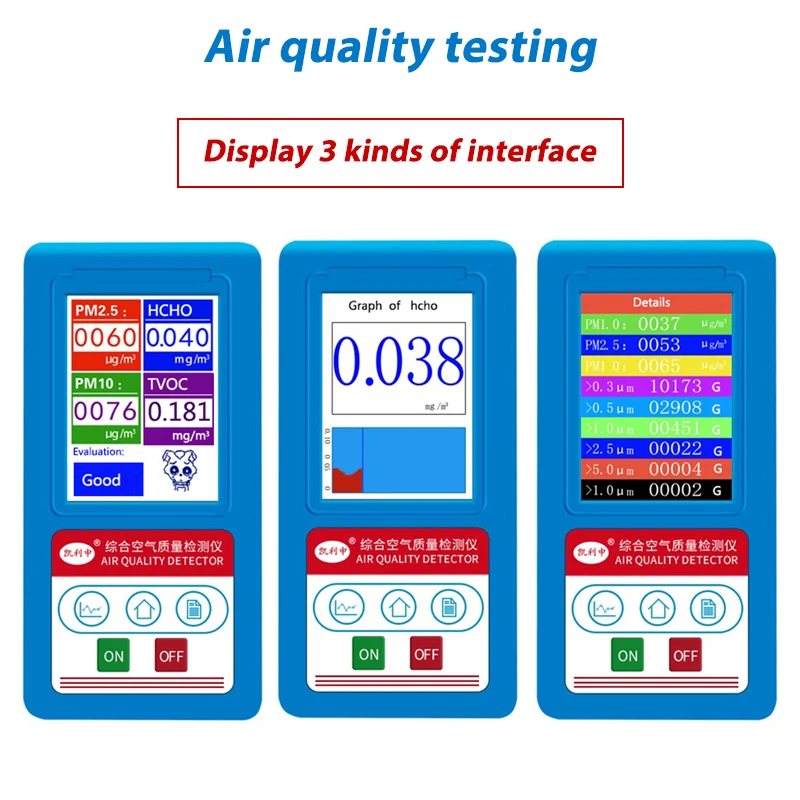 

Gas Analyzer formaldehyde detector laser PM2.5 PM1.0 PM10 Counter TVOC air quality Monitor tester meter rechargeable battery