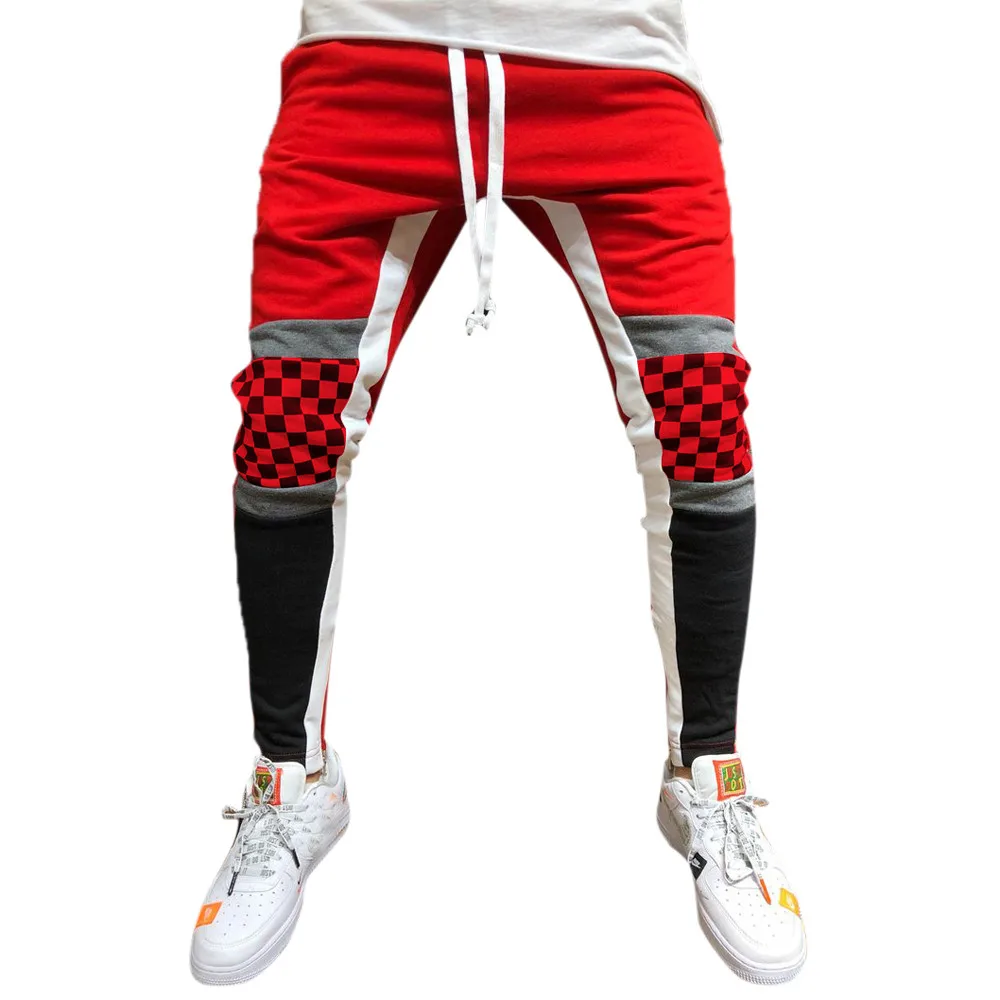 Men pants Men Splicing Lattice Overalls Casual Pocket Sport Work Casual Trouser Pants tactical pants men clothes 2018 W415