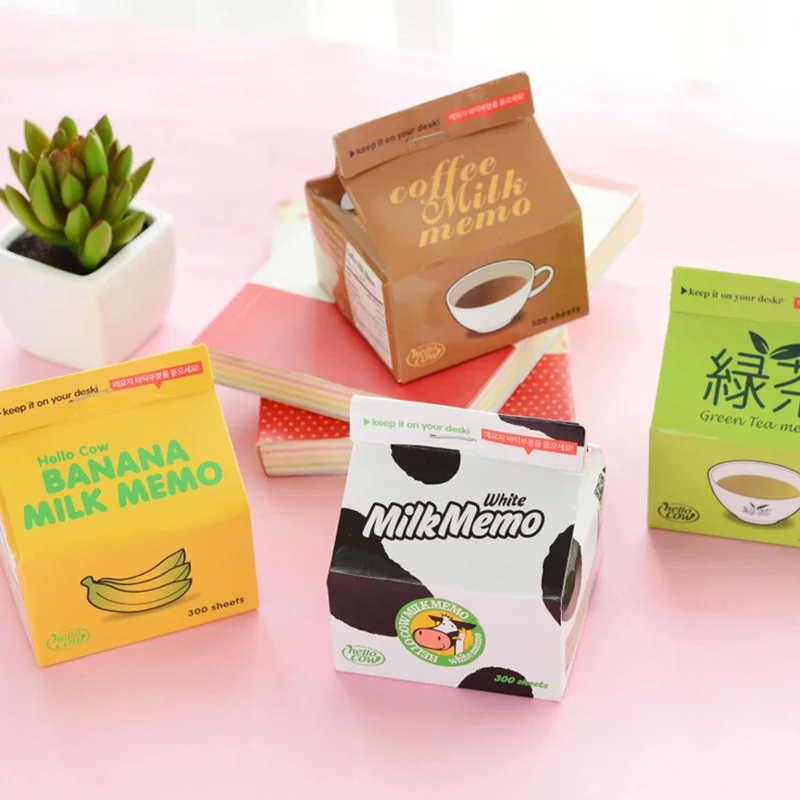 

F07 Carton Design Memo Pads School Office Supply Plan Message Writing Sticky Notes Coffee Green Tea Milk Bottle DIY Craft