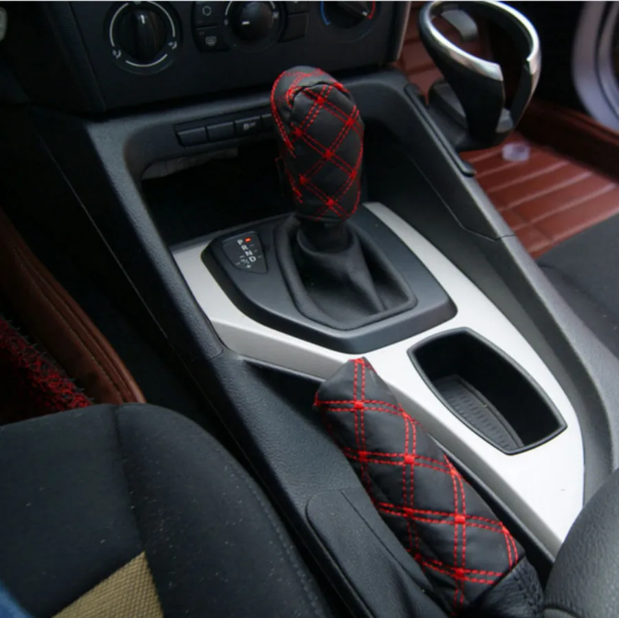 

2Pcs/Set Microfiber PU Faux Leather Car Hand Brake Shift Knob Cover Gear Case Auto Interior Decor Automobile Decoration