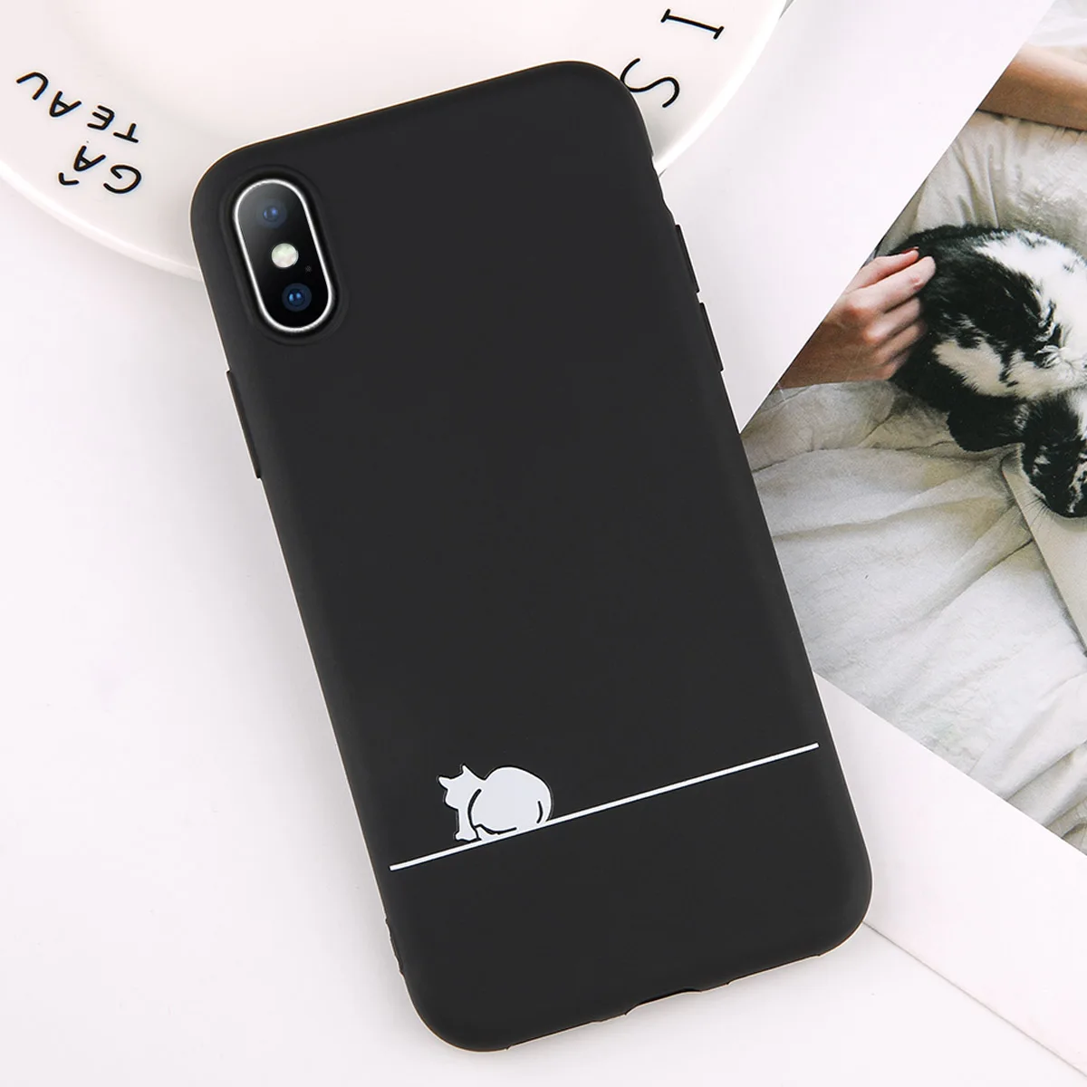 Lovebay мягкие черные чехлы для телефонов с котом для Iphone 6, 6 S, 7, 8 Plus, XS Max, XR, X, ультра-тонкий силиконовый чехол с милым рисунком