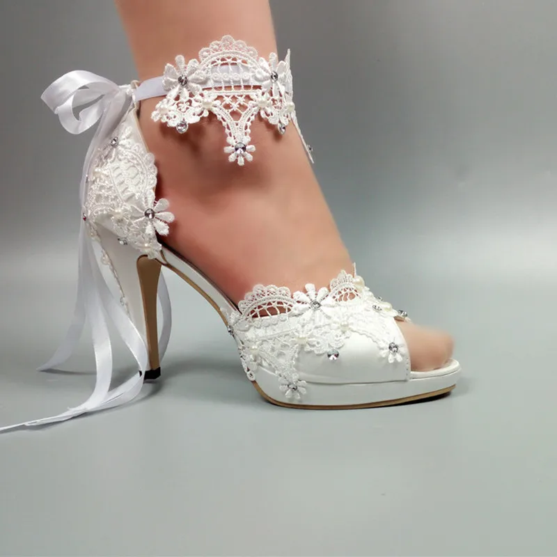 white lace high heels