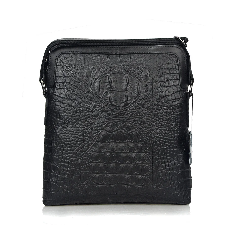 

Fashion 2020 Crocodile Head Genuine Leather Men's Messenger Bags Black Zipper Crossbody Bags for Men Large Business Handbags