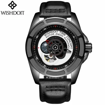 

2019 Top Men Skeleton Tourbillon Moon Phase Automatic Mechanical Leather Speed Watch Fashion dial Men Leisure Watch Table Clock