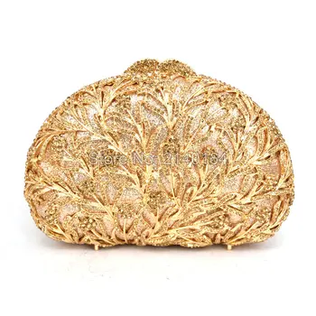 

New fashion shell shape women Cluth chain evening bag Luxury crystal diamond hollow Clutch high-grade gold Handbag 88620-F