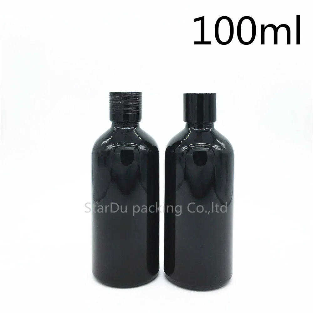 Бесплатная доставка 200 шт. 100 черное стекло бутылки Контейнер для сыворотки 100cc эфирное масло бутылка с черный колпачок бутылочки с духами