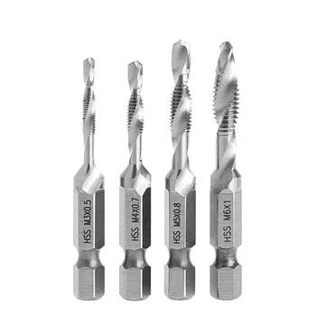 

4Pcs/Set High Speed Steel HSS 4241 Drill Bits Hex Shank Spiral Tap M3-M6 - Apr 09