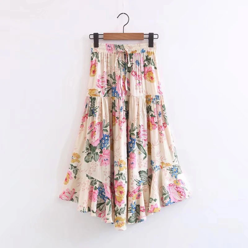 

Boho long skirt 2018 new summer beach A-line floral print elastic waist large swing Holiday party Women vintage Skirts saia