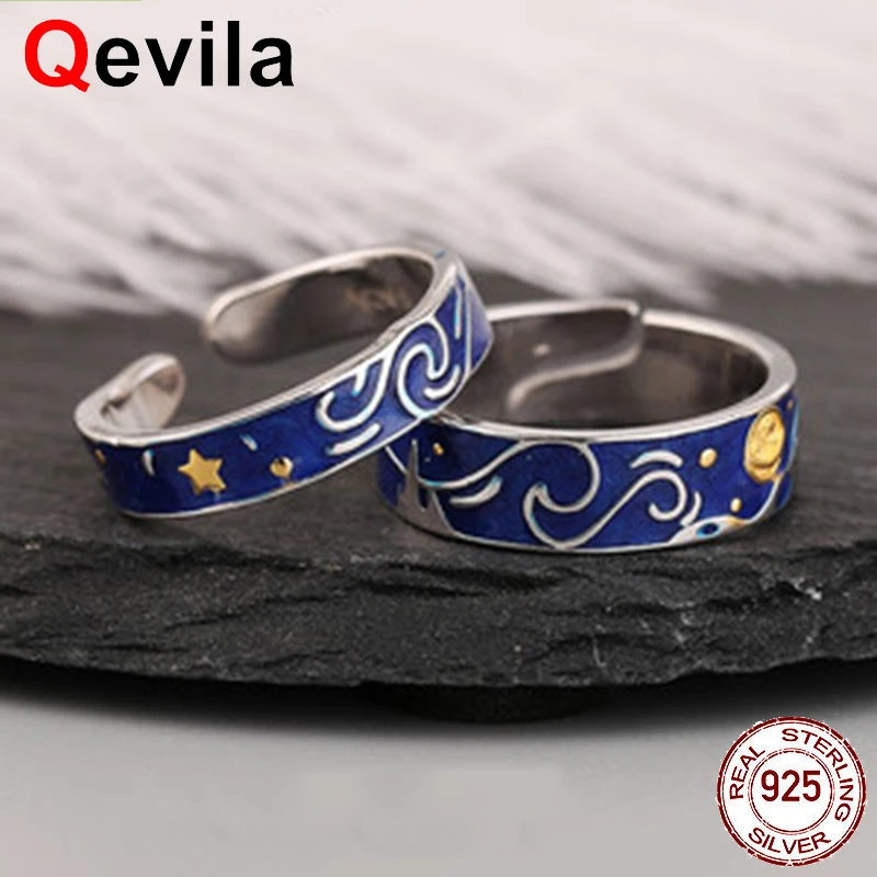 Qevila 2019 модные открытые кольца из настоящего серебра 925 пробы с изображением Ван