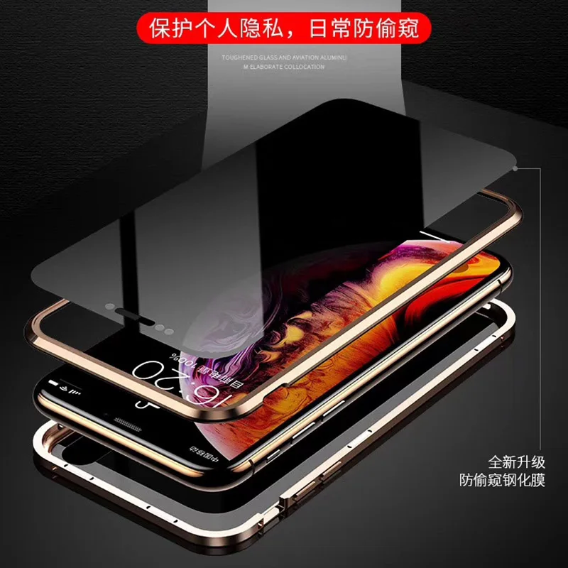 Privacy Case For iPhone 13 12 11 Pro XR XS MAX X 7 8 Plus SE 3 2022 Magnetic Anti-peeping Double Side Tempered Glass Cover iphone 13 pro max leather case