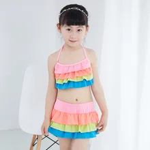 Купальник для девочек, купальник из двух частей, детский Бандаж с оборками и принтом, купальный костюм, комплект бикини