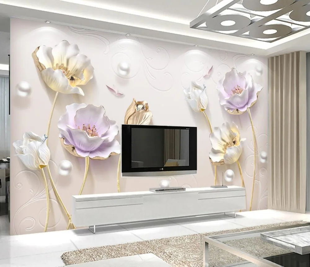 Beibehang 3D обои с тиснением элегантный Модные украшения стерео тюльпан фоне стены декоративной живописи обои для стен 3 d