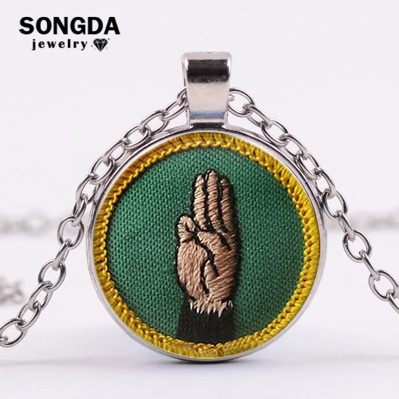

SONGDA Unique Girl Scout Necklace Cadette Merit Simulation Embroidery Photo Glass Cabochon Pendant Necklace Handicraft Idea Gift