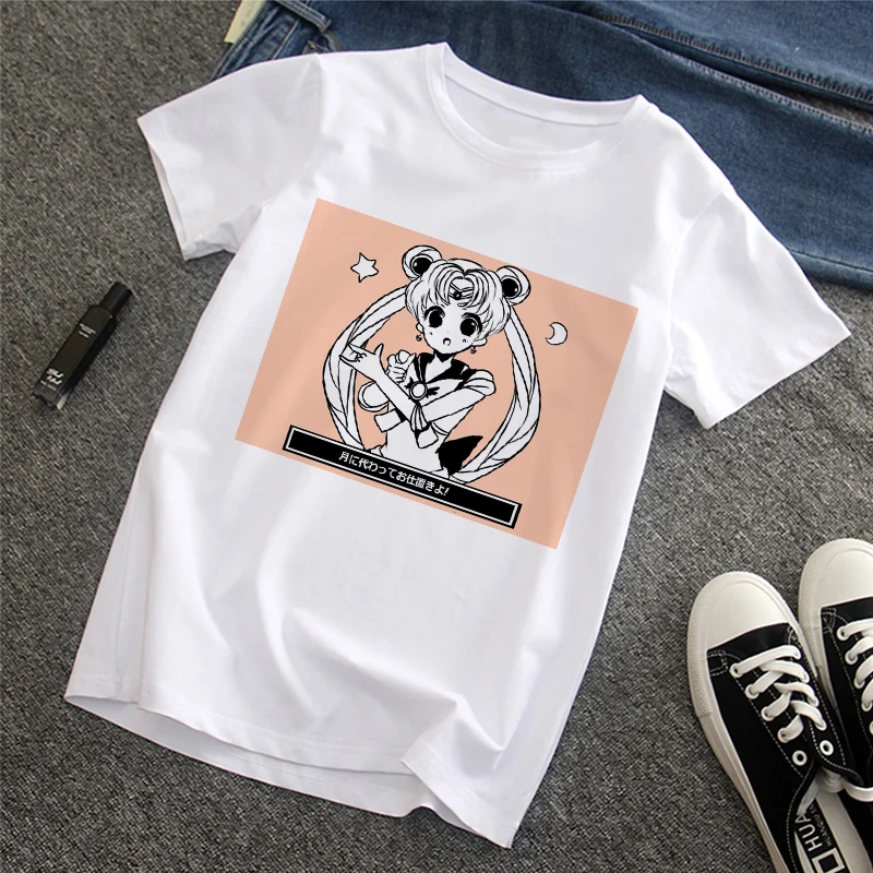 

Summer new moon Sailor Moon print Harajuku cartoon fun fashion ins art short-sleeved women's T-shirt tops