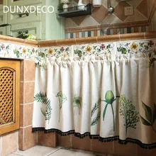 DUNXDECO Короткая занавеска для кухни, двери, половинные шторы, скандинавский стиль, стиль кантри, садовые растения, флора, лен, хлопок, Ридо, домашний декор