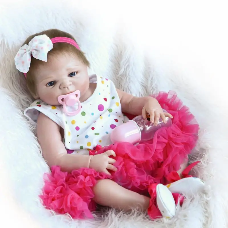 

NPK 55 cm whole Silicone baby reborn girl dolls, lifelike Fashion Cute big eyes Suit doll holiday gift for kids play house toy