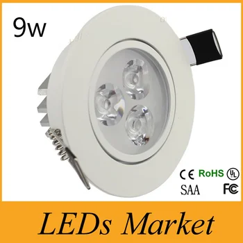 

New Arrvial White Round Shell 3*3w 9w Led Recessed Down Lights dimmable AC90-260V Warm/Cool White + Drivers 3 Years Warranty