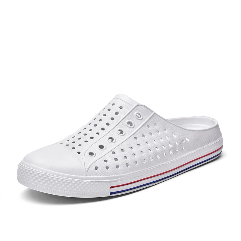 white rubber clogs