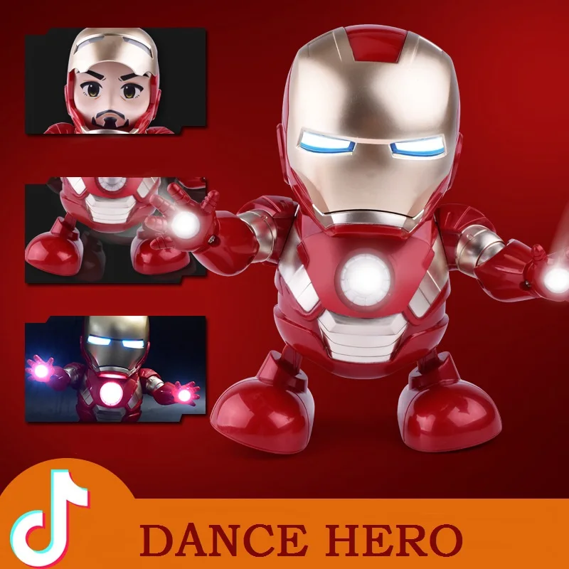 

Can Dance Iron Man Marvel Avengers Action Figure Toy Led Flashlight With Light Sound Music Robot Iron Man hero Electronic Toy
