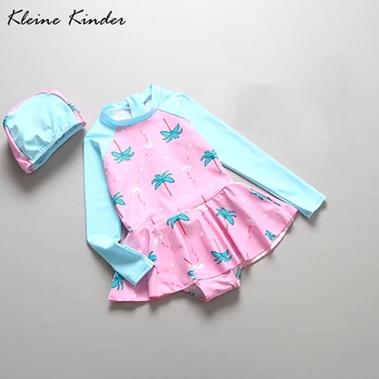 

Bathing Clothes Girls Long Sleeve Children's Swimwear UV Protection Flamingo Print Beach Skirted Swim Dresses Girls' Swimsuit